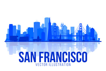 San Francisco California silhouette skyline vector lines illustration. Background with city panorama. Travel picture.