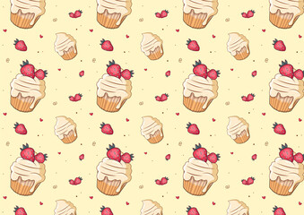 Pattern cupcake. Strawberry and cream cupcake.