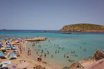 Fototapeta na wymiar Ibiza, Spain - June 15, 2022 : View of Platges de Comte