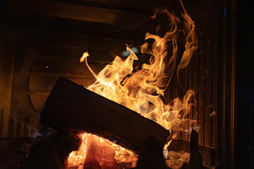 fireplace with burning logs