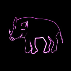 Vector illustration of wild boar with neon effect.