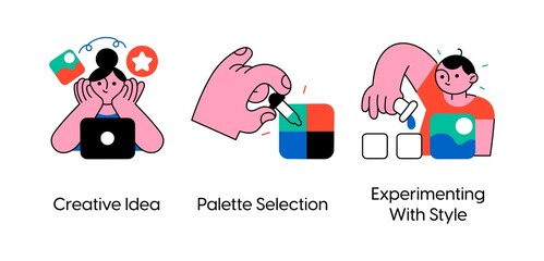 Creative approach in design - set of business concept illustrations. Visual stories collection