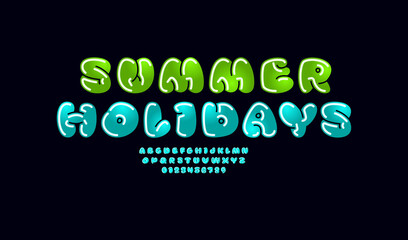 bright inflatable font, comic alphabet in the cartoon style, uppercase and lowercase letters and numbers