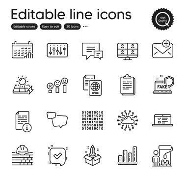 Set of Education outline icons. Contains icons as Comment, Graph chart and Confirmed elements. Startup, Painter, Customer satisfaction web signs. Speech bubble, New mail, Binary code elements. Vector