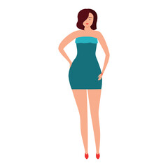 Beautiful girl in an emerald evening dress on a white background. Vector illustration.