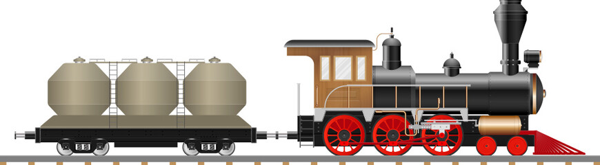 Fototapeta na wymiar Vintage steam locomotive and wagon 