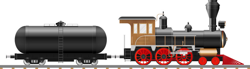 Fototapeta na wymiar Vintage steam locomotive and wagon 