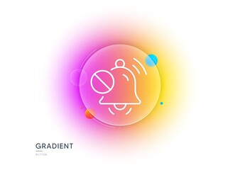 Mute sound line icon. Gradient blur button with glassmorphism. Silence bell sign. Turn off music symbol. Transparent glass design. Mute sound line icon. Vector