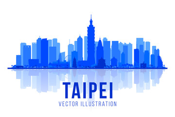 Taipei ( Taiwan ) city silhouette skyline vector background. Flat trendy illustration. Business travel and tourism concept with modern buildings. Image for presentation, banner, web site. - Powered by Adobe