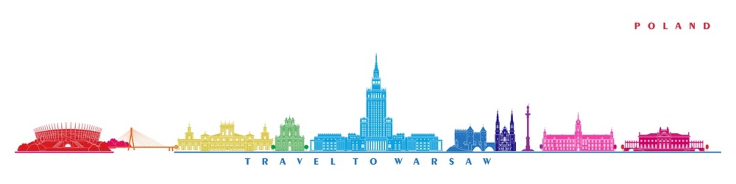Warsaw the capital city of Poland landmarks, european city vector color illustration.