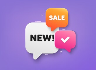 New tag. 3d bubble chat banner. Discount offer coupon. Special offer sign. New arrival symbol. Arrivals adhesive tag. Promo banner. Vector