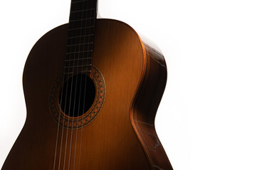 Obraz premium Classical guitar body on a pure white background with copy space