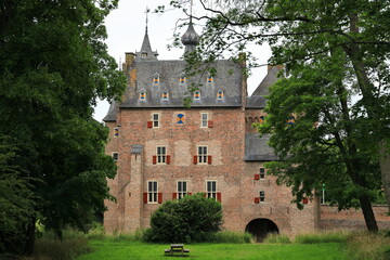 Doorwerth Castle, a moated castle in the floodplains of the Rhine near the village of Doorwerth, in the Dutch province of Gelderland. The Netherlands.