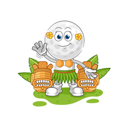 golf head hawaiian waving character. cartoon mascot vector
