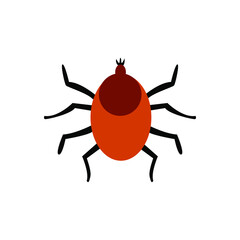 Tick parasites. Tick in flat style. Human tick parasite. Ixodid tick. Danger for animals.  Vector illustration with white isolated background.