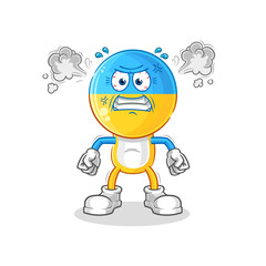 ukraine flag head very angry mascot. cartoon vector