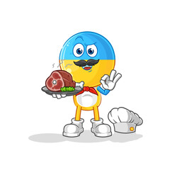 ukraine flag head chef with meat mascot. cartoon vector