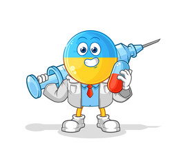 ukraine flag head doctor holding medichine and injection