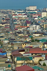 Derbent. Russia. April 09, 2021. Republic of Dagestan. View of the ancient city with a thousand-year history from the pre-Arab fortress of Naryn-Kara. The city of Derbent was founded in 438 AD.