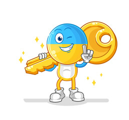 ukraine flag head carry the key mascot. cartoon vector