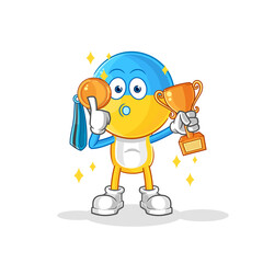 ukraine flag head winner with trophie. cartoon character