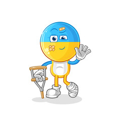 ukraine flag head sick with limping stick. cartoon mascot vector