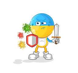 ukraine flag head against viruses cartoon. cartoon mascot vector