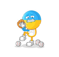 ukraine flag head baseball pitcher cartoon. cartoon mascot vector