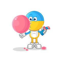 ukraine flag head chewing gum vector. cartoon character