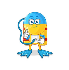 ukraine flag head diver cartoon. cartoon mascot vector