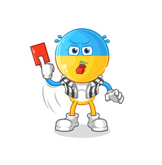 ukraine flag head referee with red card illustration. character vector