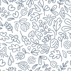 Seamless pattern with flowers and leaves on a white background. A sketch for coloring. Colouring anti-stress