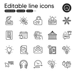 Set of Technology outline icons. Contains icons as Quick tips, Time management and Loyalty card elements. Parking payment, Promotion bell, 24h service web signs. Coffee vending, Seo idea. Vector