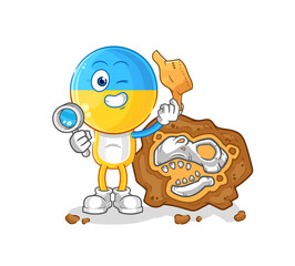 ukraine flag head archaeologists with fossils mascot. cartoon vector