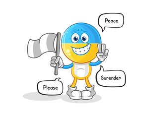 ukraine flag head hold surrender flag mascot. cartoon vector