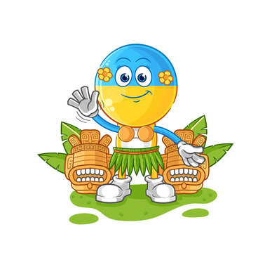 ukraine flag head hawaiian waving character. cartoon mascot vector