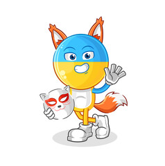 ukraine flag head japanese fox character. cartoon mascot
