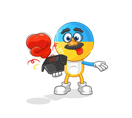 ukraine flag head prank glove in the box. cartoon mascot