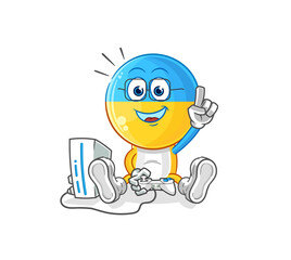 ukraine flag head playing video games. cartoon character