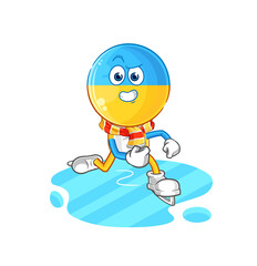 ukraine flag head ice skiing cartoon. character mascot vector