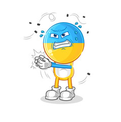 ukraine flag head swat fly character. cartoon mascot vector