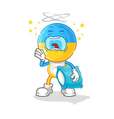 ukraine flag head yawn character. cartoon mascot vector