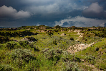 Fototapeta na wymiar The North Dakota Badlands in Trddy Rosevelt National Park, eastern North Dakota.