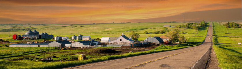 Fototapeta na wymiar A farm along a highway in the prarie land in Easter North Dakota