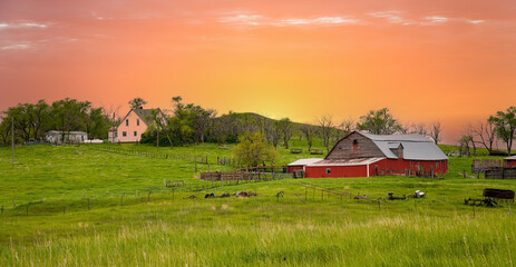 A barn, house and farm in eastern North Dakota.
