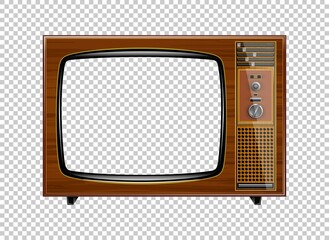 Vector retro television mock up isolate on transparent grid - obrazy, fototapety, plakaty
