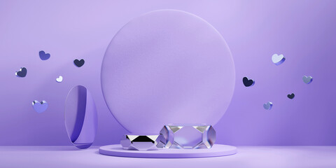 Valentine's day stage podium mock up with heart product display showcase 3d render