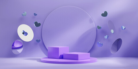 Valentine's day stage podium mock up with heart product display showcase 3d render