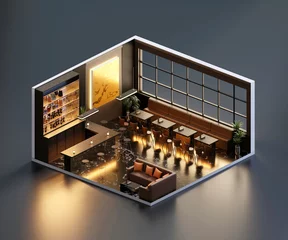 Foto op Canvas Isometric view restaurant open inside interior architecture, 3d rendering. © sarawut795