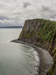 Cliffs near famous landmark Blackchurch rock on the North Devon coast, England.